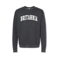 A gray crewneck sweatshirt with the text 'BRITANNIA' printed in bold letters across the chest.