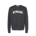 A gray crewneck sweatshirt with the text 'BYWARD' printed in bold letters across the chest.