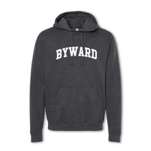 Load image into Gallery viewer, A gray hoodie sweatshirt with the text &#39;BYWARD&#39; printed in bold letters across the chest.
