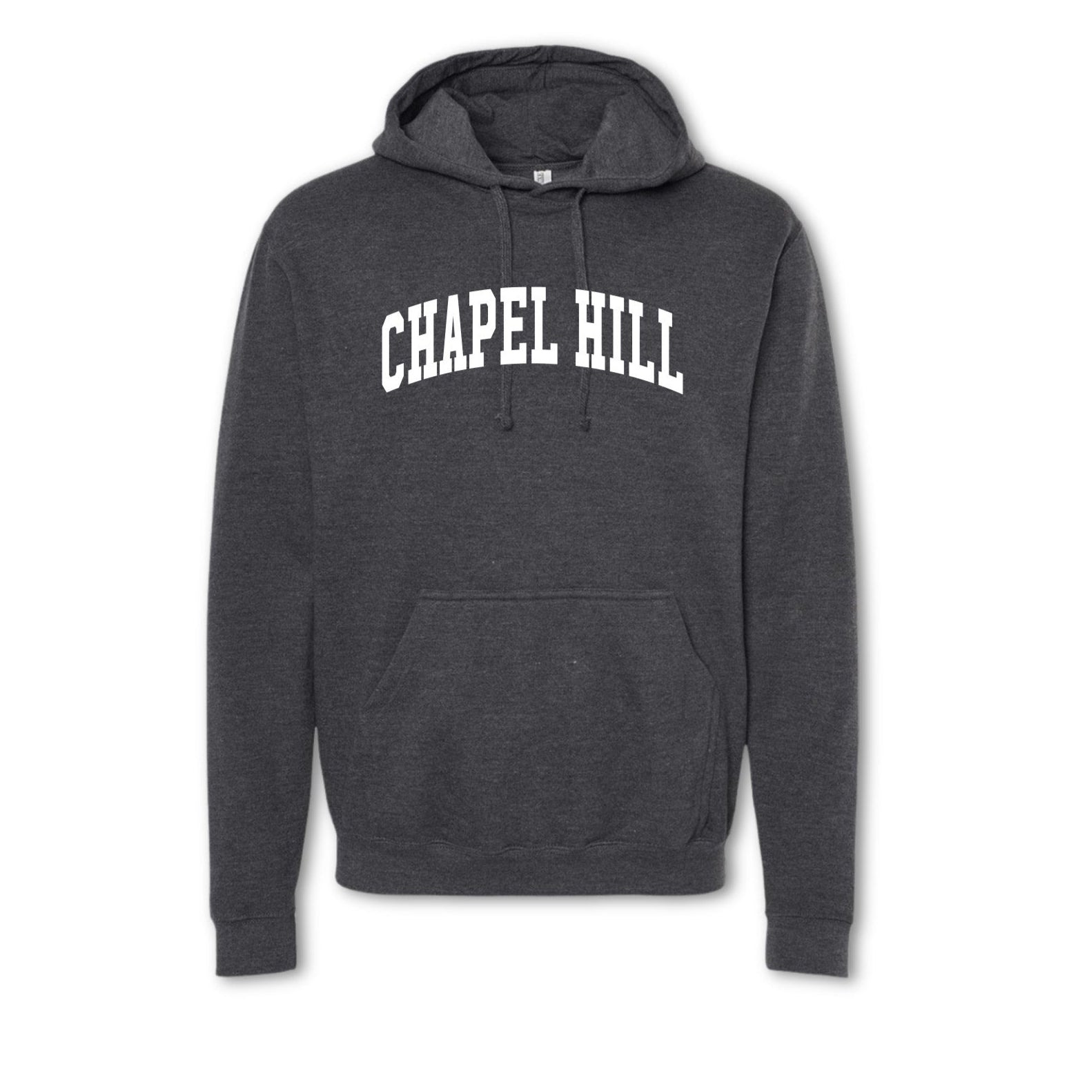A gray crewneck sweatshirt with 'CHAPEL HILL' printed in white on the front.