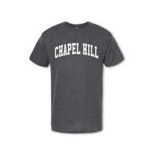 Load image into Gallery viewer, A gray t-shirt with &#39;CHAPEL HILL&#39; text arched across the chest in white.
