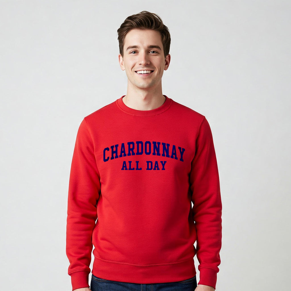 CHARDONNAY ALL DAY Collegiate Sweatshirt - Crewneck & Hoodie - red