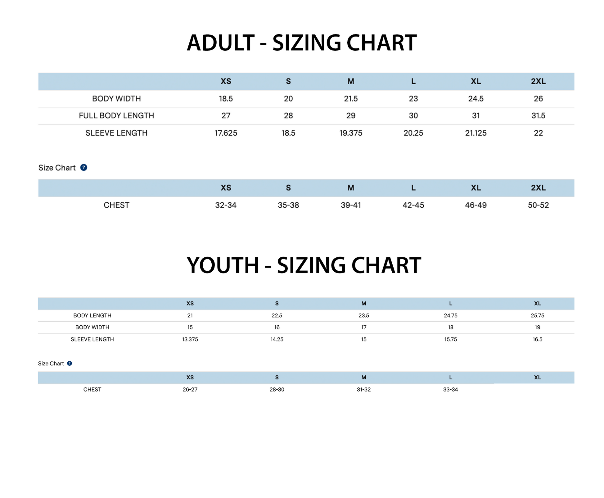 Dri-fit t-shirt sizing chart