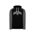 Black and gray twill embroidered hoodie with 'RAIDERS' and a crest on the front, available in adult sizes.