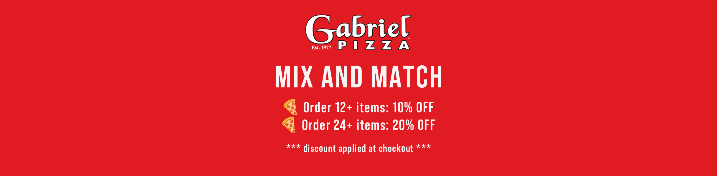Official merchandise banner for Gabriel Pizza apparel and uniforms