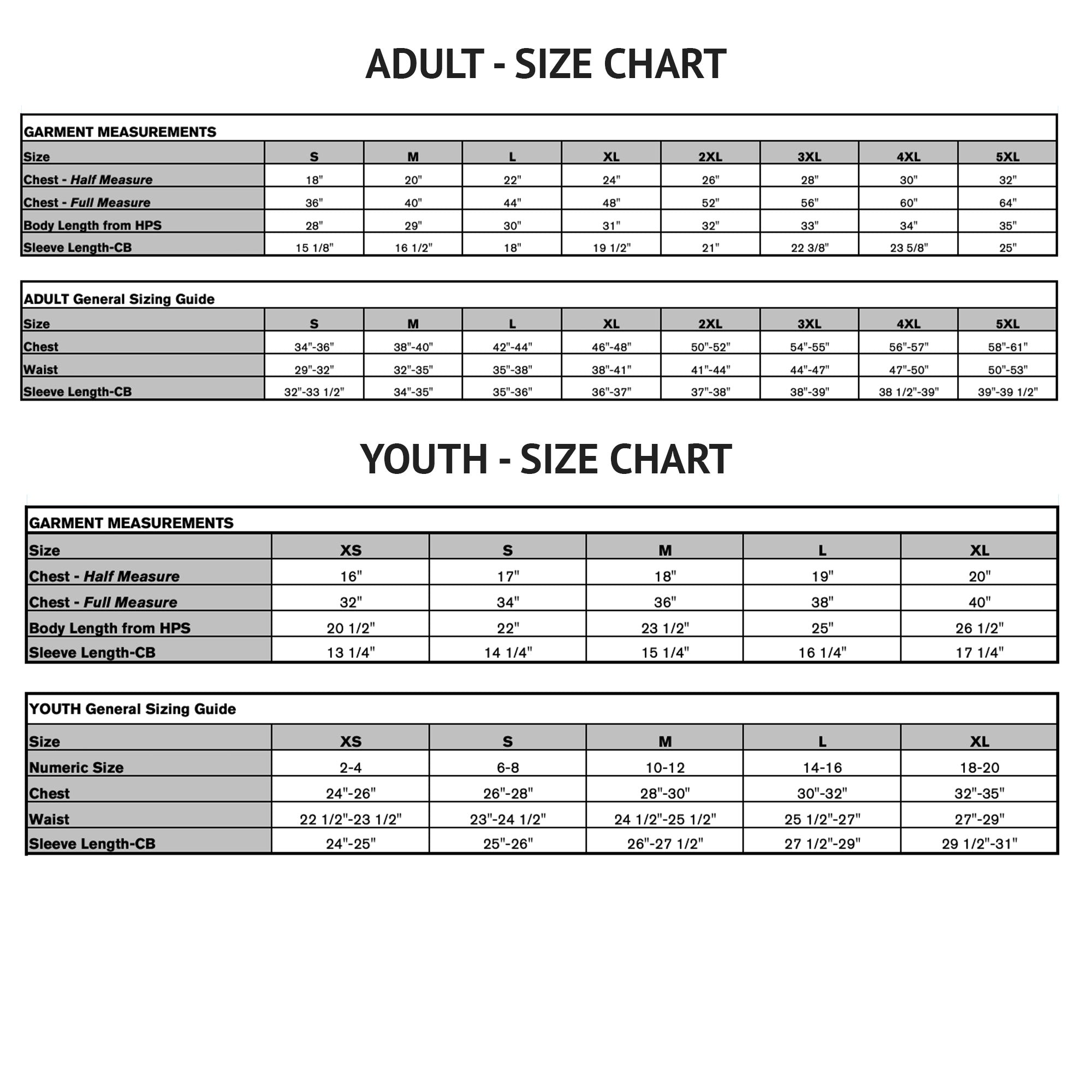sizing chart - t-shirt