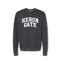 A gray crewneck sweatshirt with 'HERON GATE' printed in white on the front.