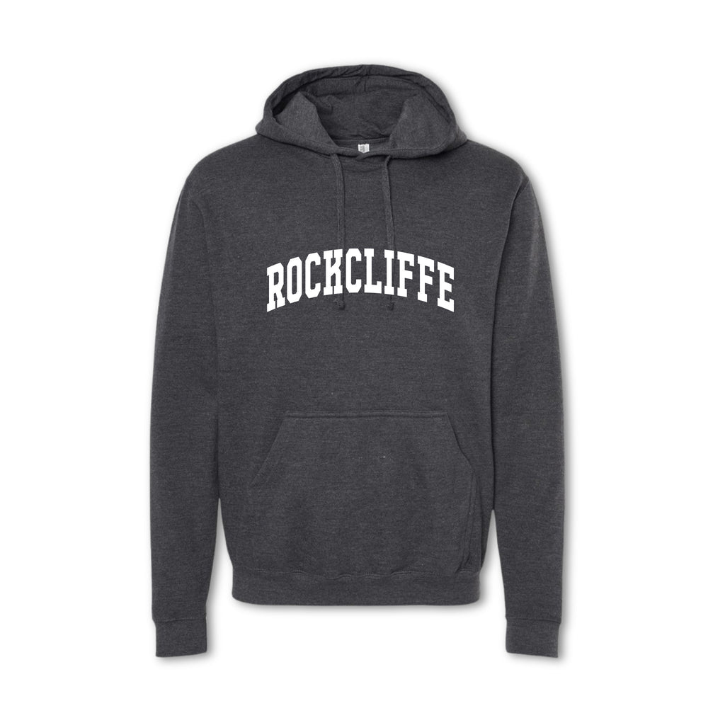 Dark gray hoodie with 'ROCHCLIFFE' text on a white background