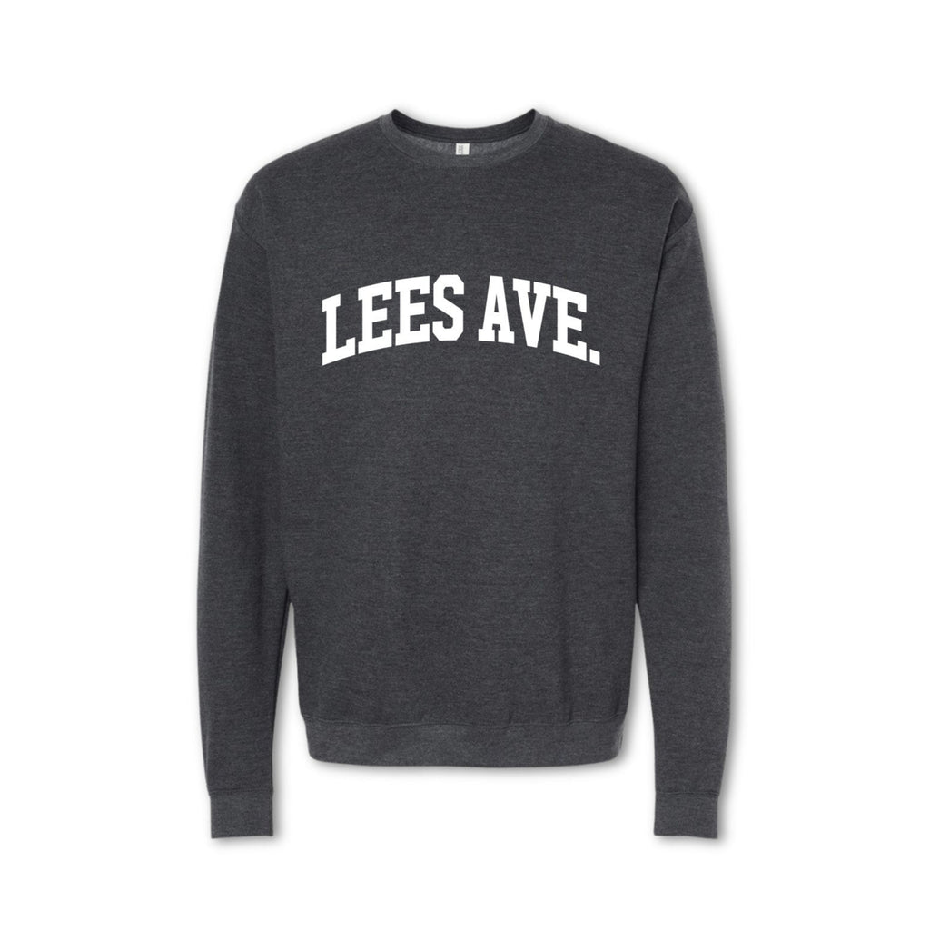 A gray crewneck sweatshirt with 'LEES AVE.' printed in white on the front.