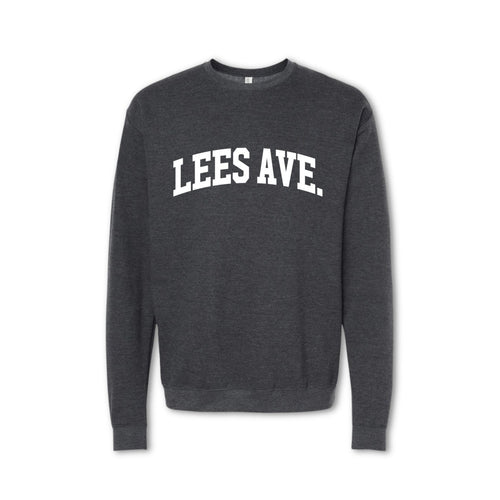 A gray crewneck sweatshirt with 'LEES AVE.' printed in white on the front.