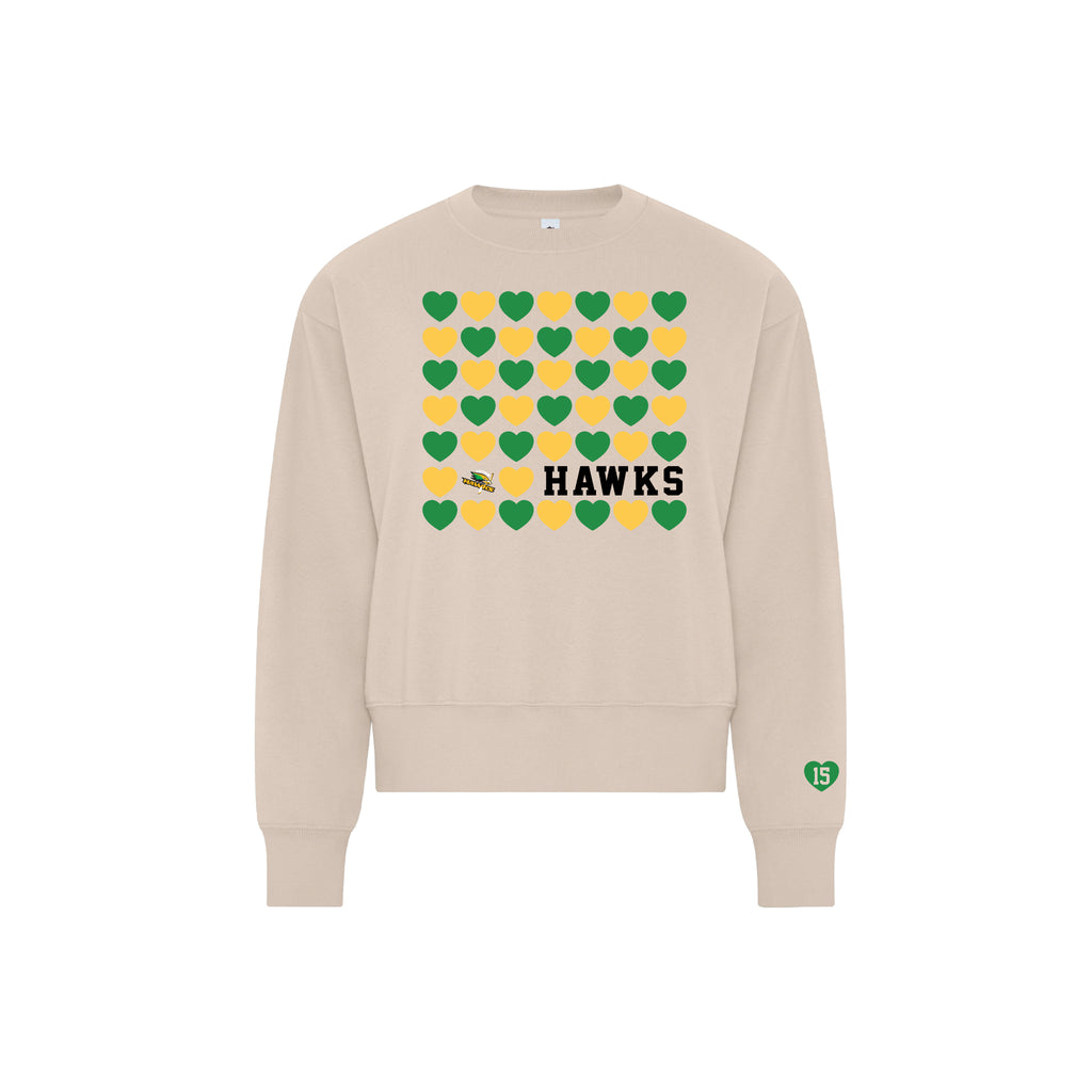 LEITRIM HAWKS - Cotton-Face Fleece Ladies’ Crewneck (Hearts)