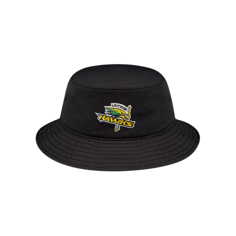 A black bucket hat with a prominent Leitrim Hawks patch on the front.