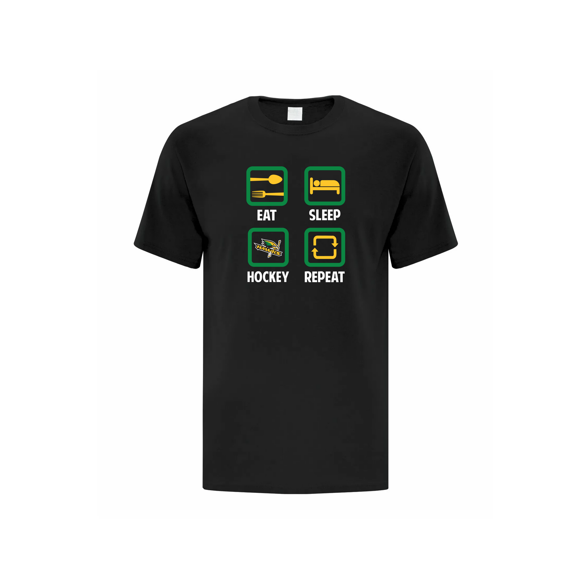 LEITRIM HAWKS - Eat, Sleep, Hockey, Repeat Cotton T-shirt (Icon) - black