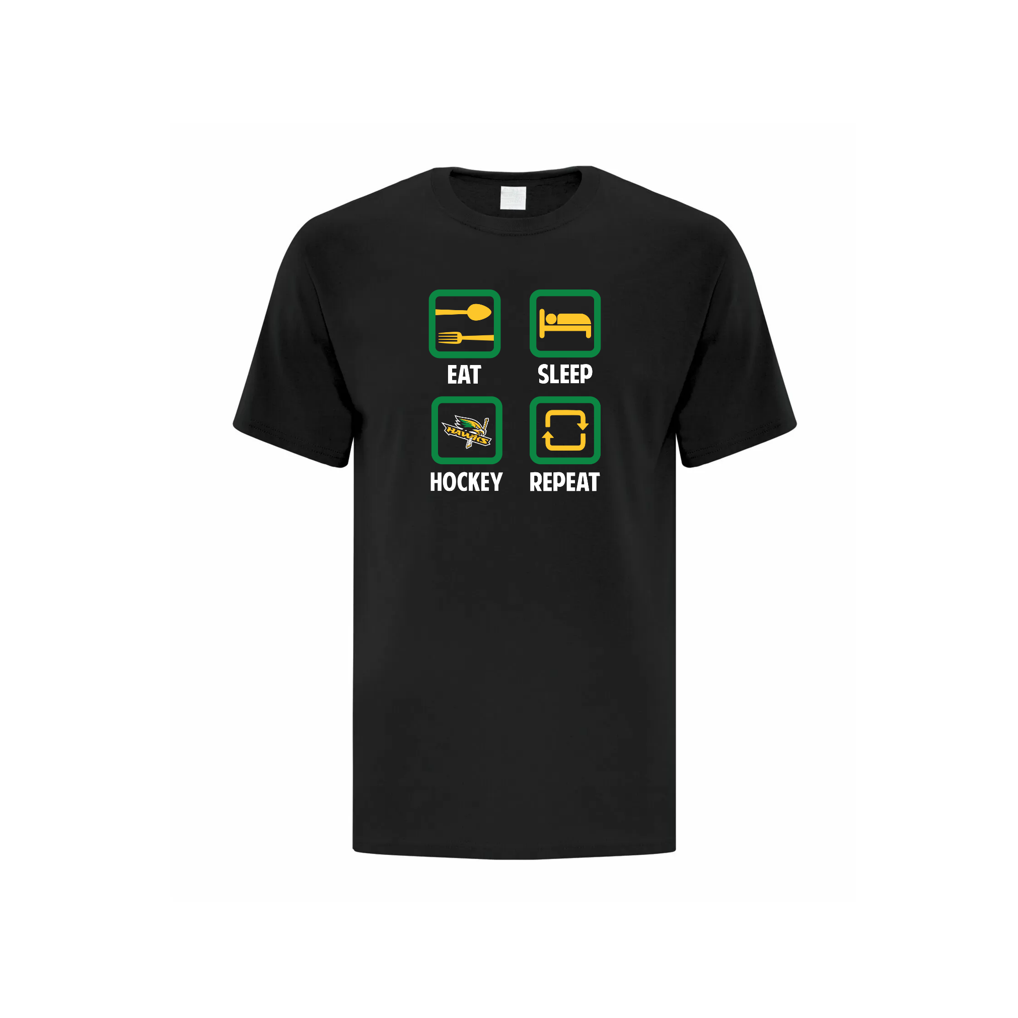LEITRIM HAWKS - Eat, Sleep, Hockey, Repeat Cotton T-shirt (Icon) - black