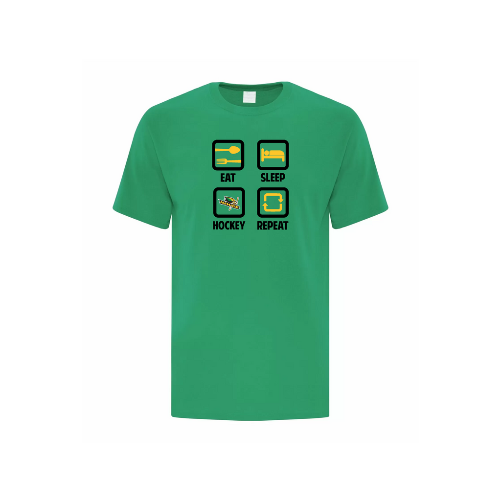 LEITRIM HAWKS - Eat, Sleep, Hockey, Repeat Cotton T-shirt (Icon) - green