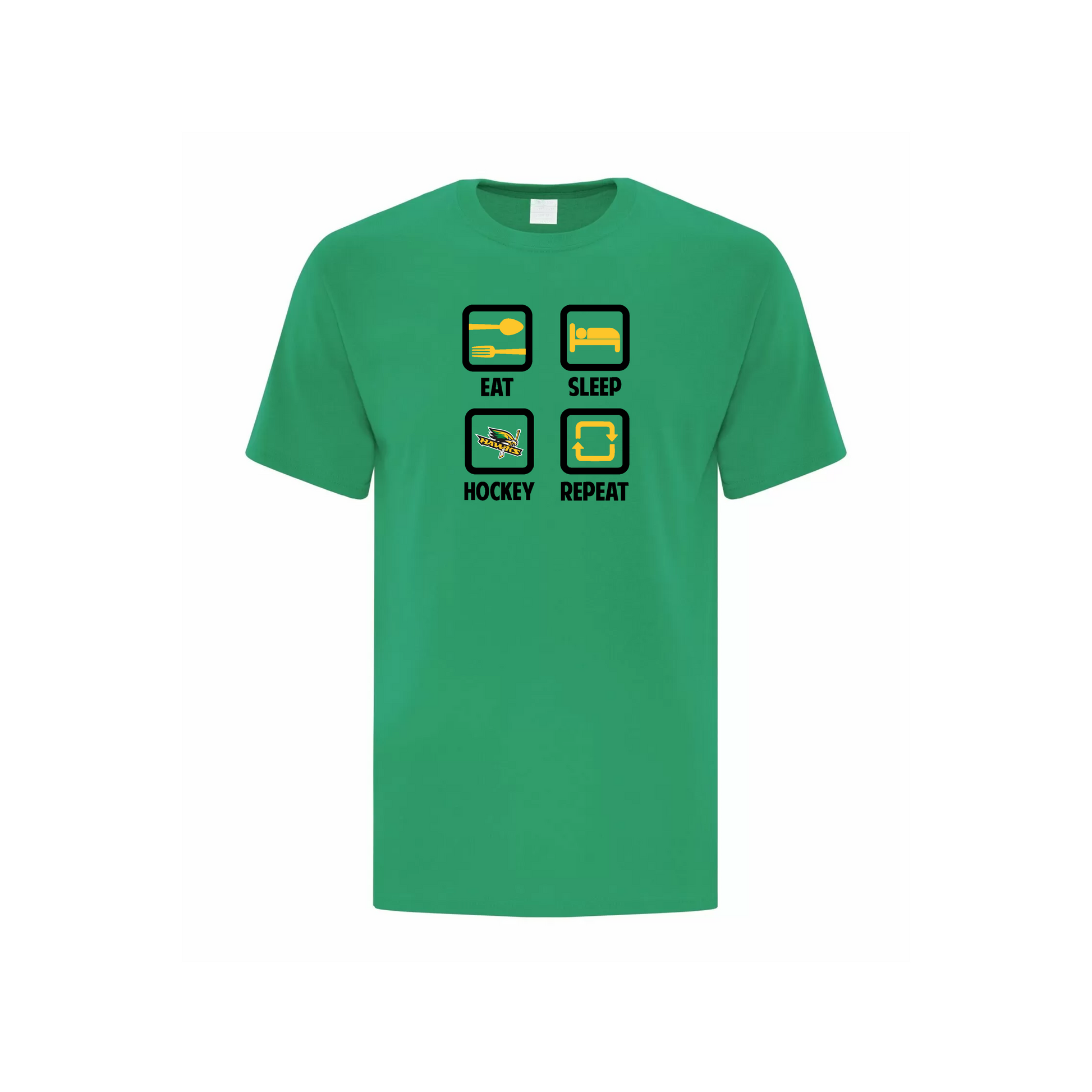 LEITRIM HAWKS - Eat, Sleep, Hockey, Repeat Cotton T-shirt (Icon) - green