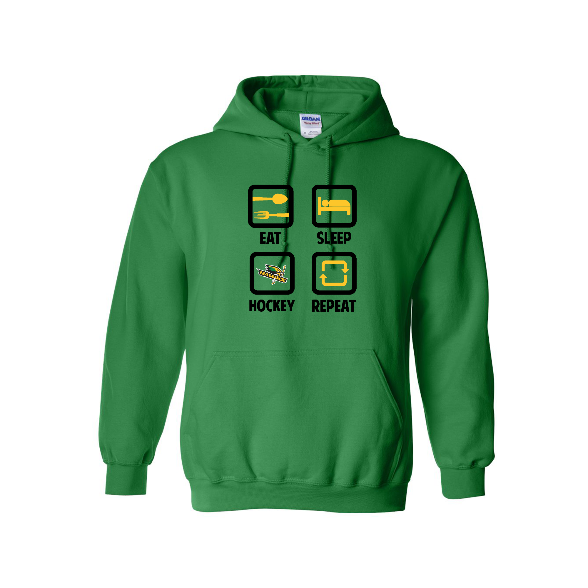 LEITRIM HAWKS - Eat, Sleep, Hockey, Repeat Cotton Hoodie (Icon) - green