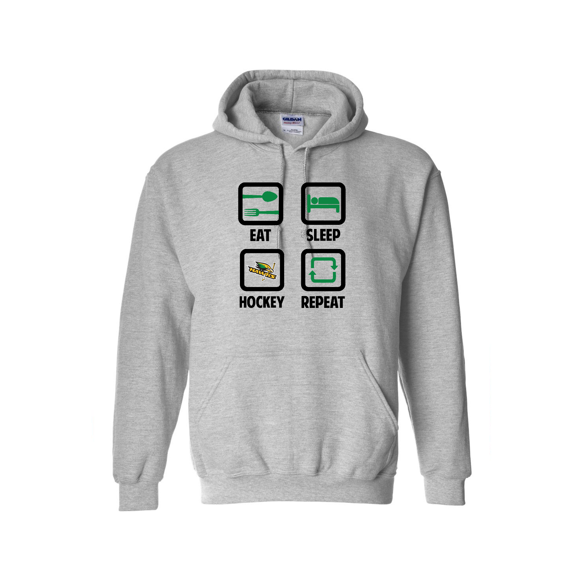 LEITRIM HAWKS - Eat, Sleep, Hockey, Repeat Cotton Hoodie (Icon) - grey