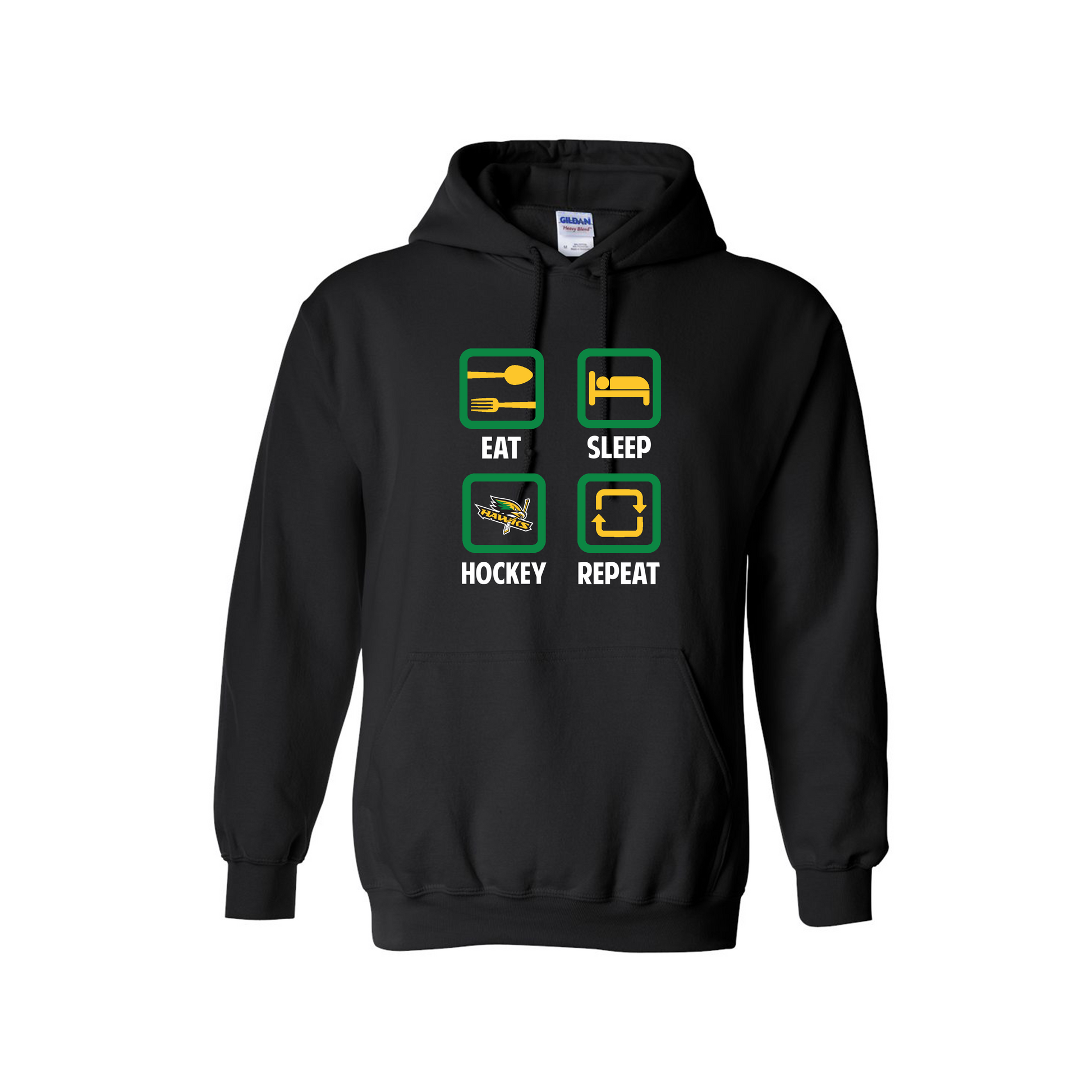 LEITRIM HAWKS - Eat, Sleep, Hockey, Repeat Cotton Hoodie (Icon) - black