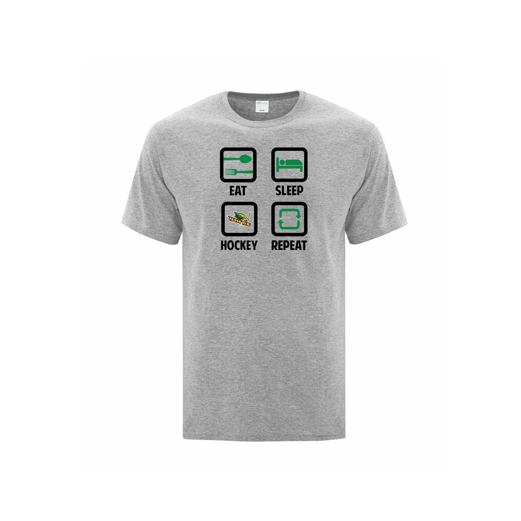 LEITRIM HAWKS - Eat, Sleep, Hockey, Repeat Cotton T-shirt (Icon) - grey