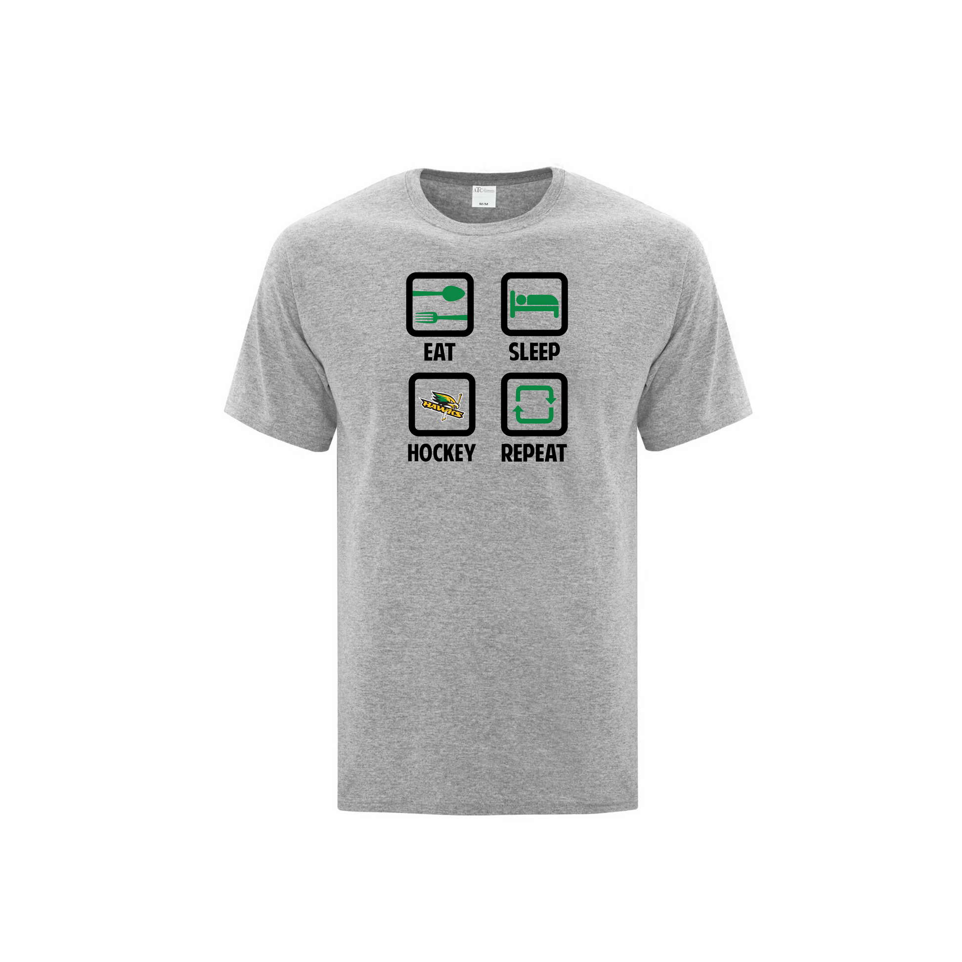 LEITRIM HAWKS - Eat, Sleep, Hockey, Repeat Cotton T-shirt (Icon) - grey