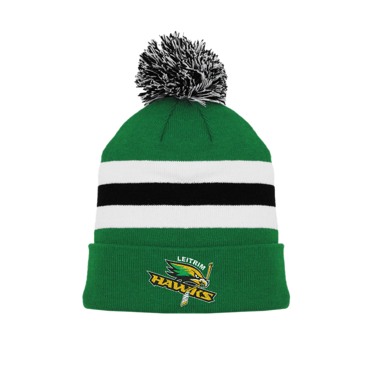 LEITRIM HAWKS - Black/Green Pom Pom Toque