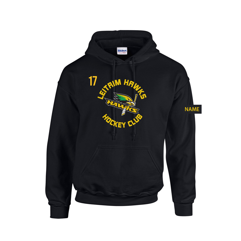 LEITRIM HAWKS - *NEW* Cotton Hoodie with Pocket (Centre Ice) black