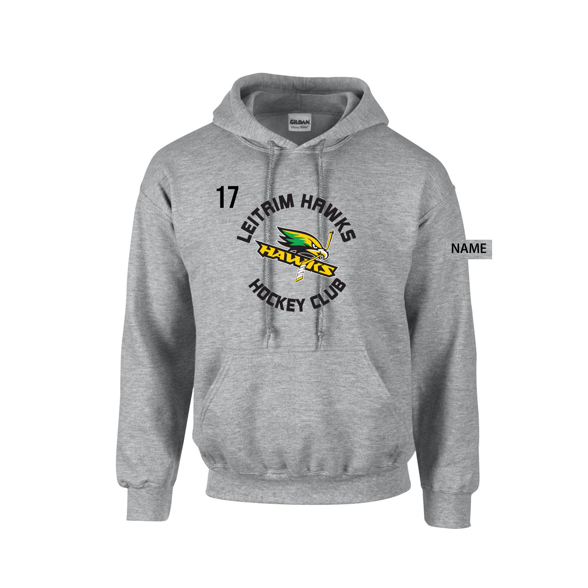 LEITRIM HAWKS - *NEW* Cotton Hoodie with Pocket (Centre Ice) grey