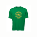Green t-shirt with yellow leitrim hawks logo and text on a white background