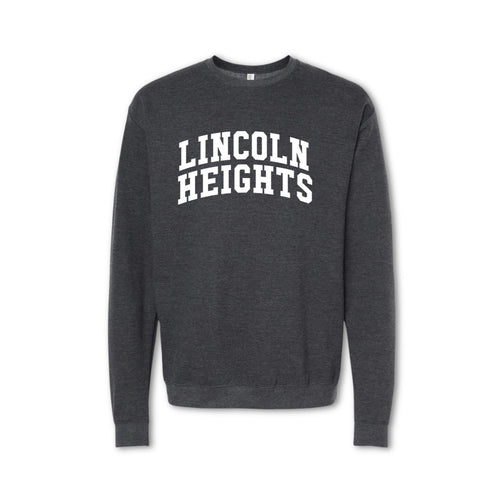 A gray crewneck sweatshirt with 'LINCOLN HEIGHTS' printed in white on the front.