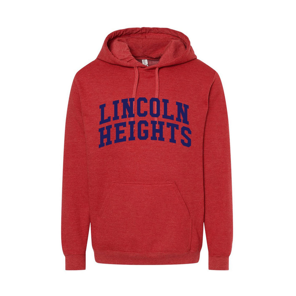 LINCOLN HEIGHTS - Crewneck & Hoodie red with Navy printing on front