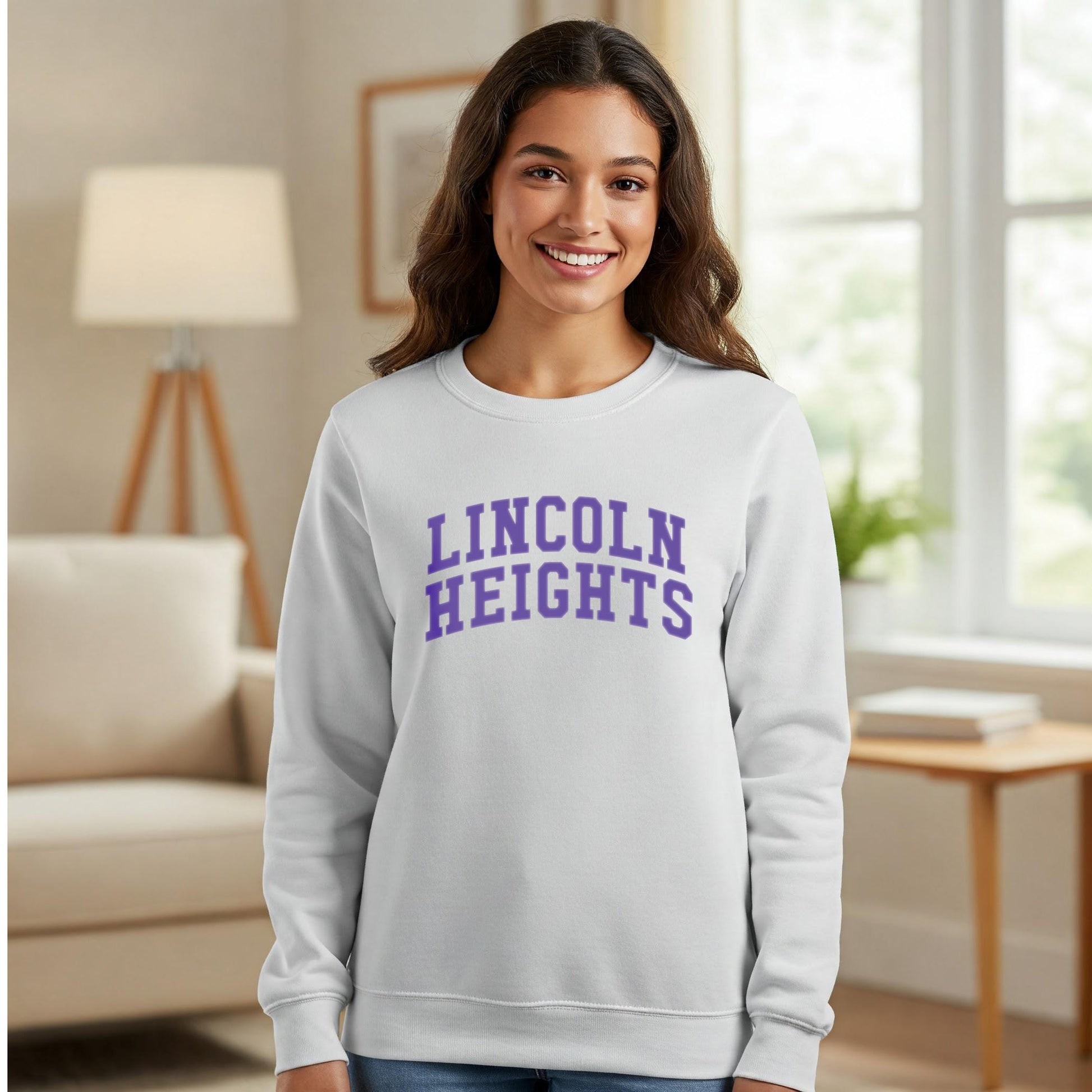 LINCOLN HEIGHTS - Crewneck & Hoodie white with purple print on front