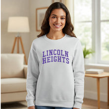 Load image into Gallery viewer, LINCOLN HEIGHTS - Crewneck &amp; Hoodie white with purple print on front
