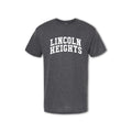 A gray t-shirt with 'LINCOLN HEIGHTS' written in bold letters across the chest.