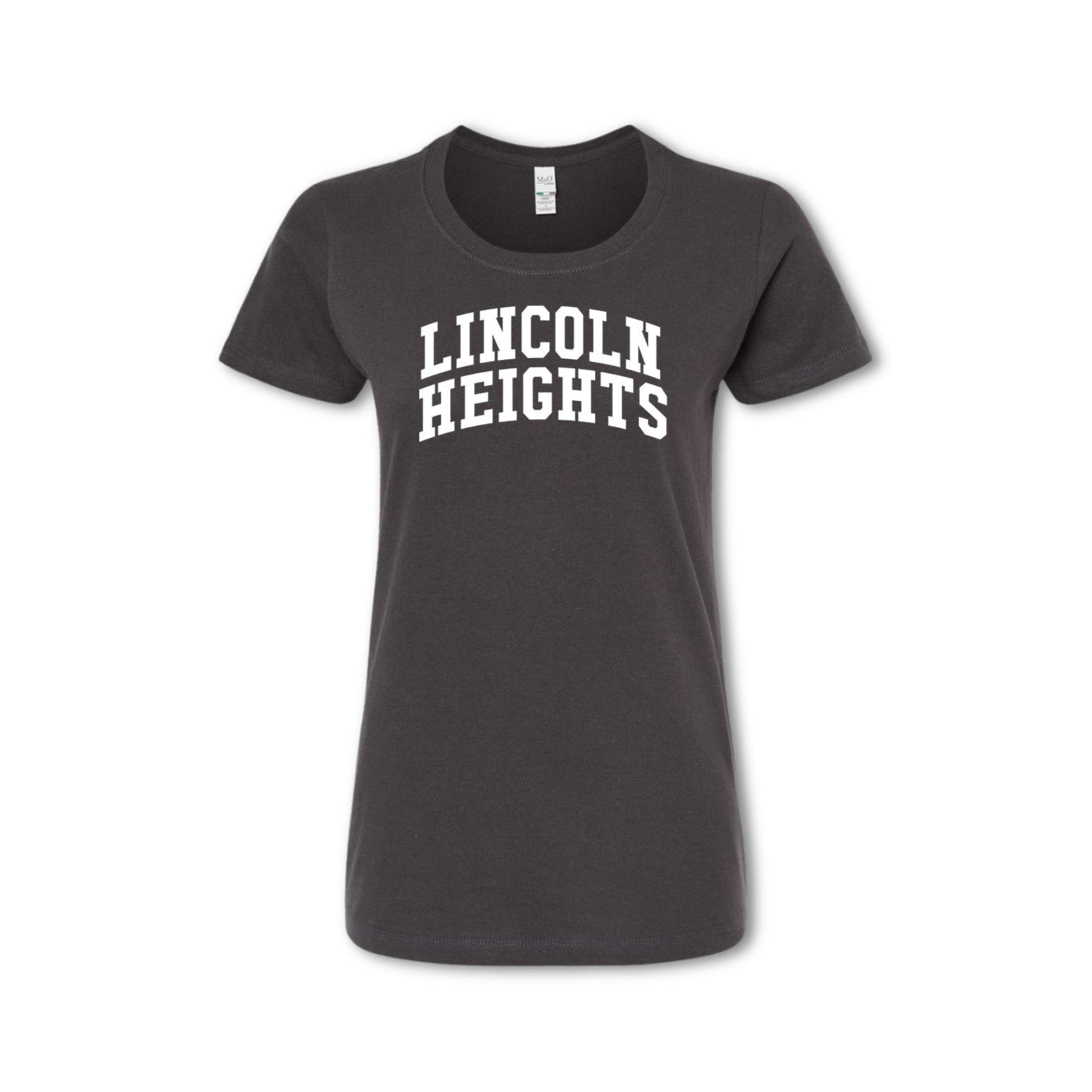 A gray t-shirt with 'LINCOLN HEIGHTS' written in bold letters across the chest.