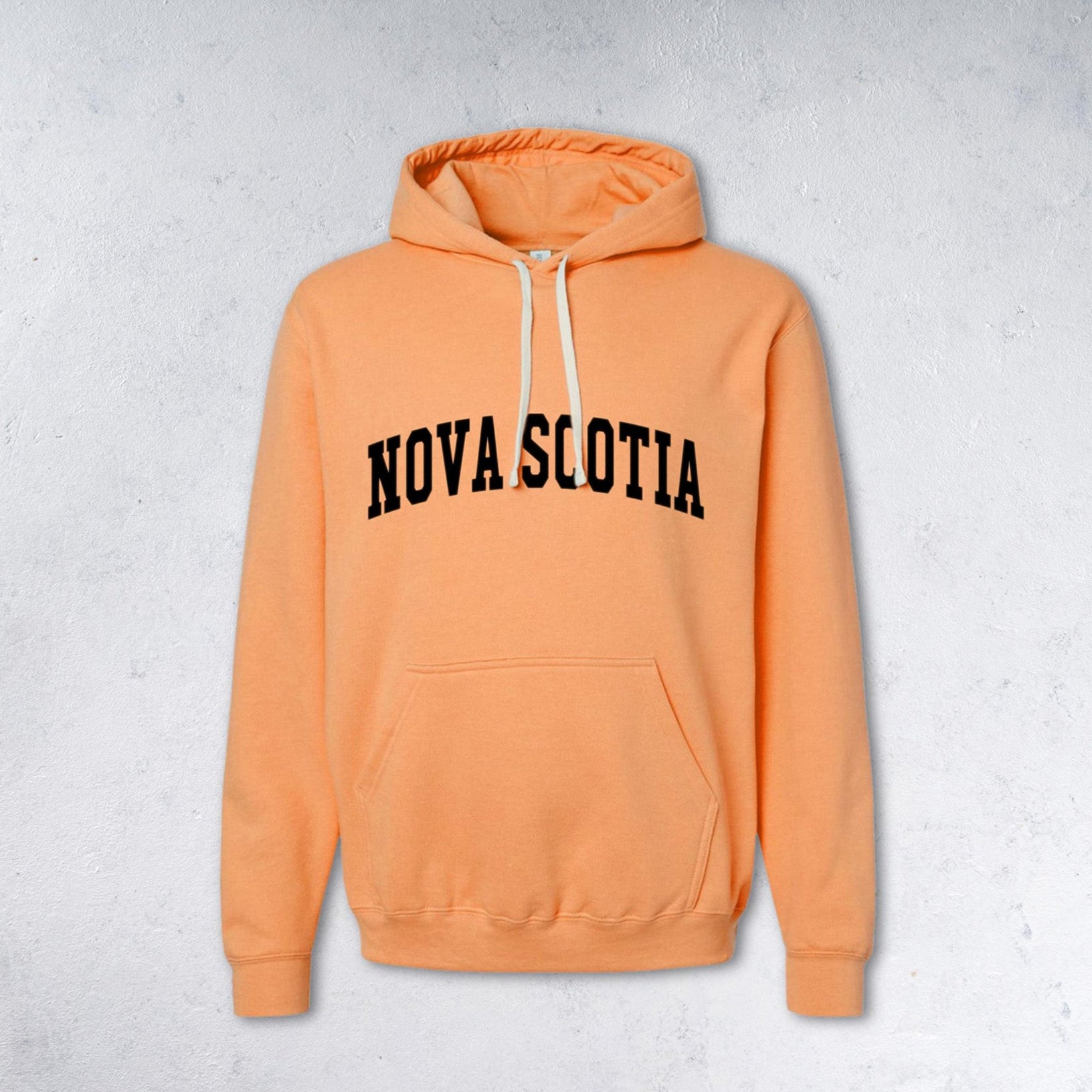 A Cantaloup hoodie with 'NOVA SCOTIA' printed in black on front