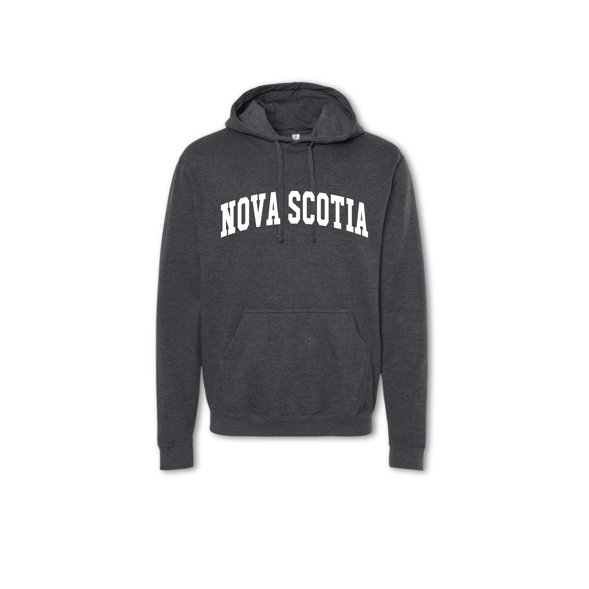 A gray crewneck sweatshirt with 'NOVA SCOTIA' printed in white on the front.
