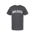 A grey t-shirt with 'NOVA SCOTIA' text arched across the chest in white.