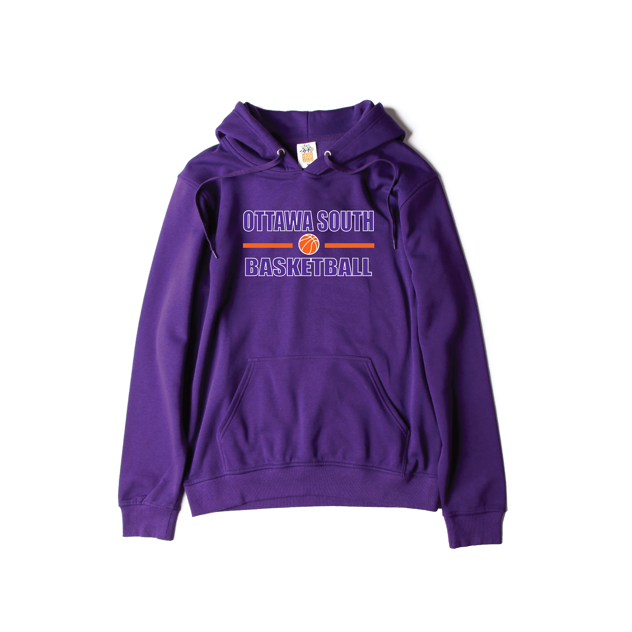 A purple OSBA OG hoodie with a kangaroo pocket, featuring text 'OTTAWA SOUTH BASKETBALL' on the front.