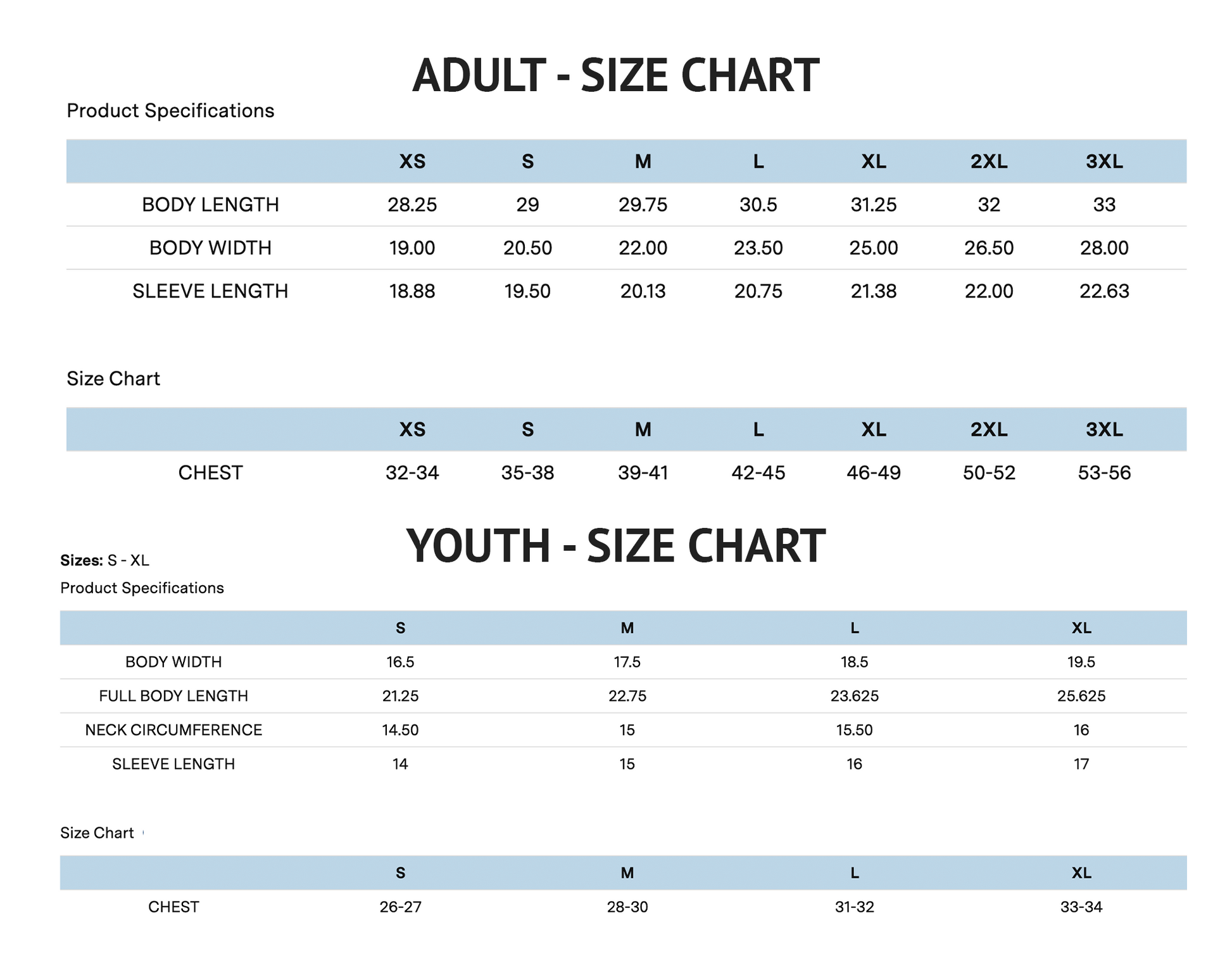 golf shirt sizing chart