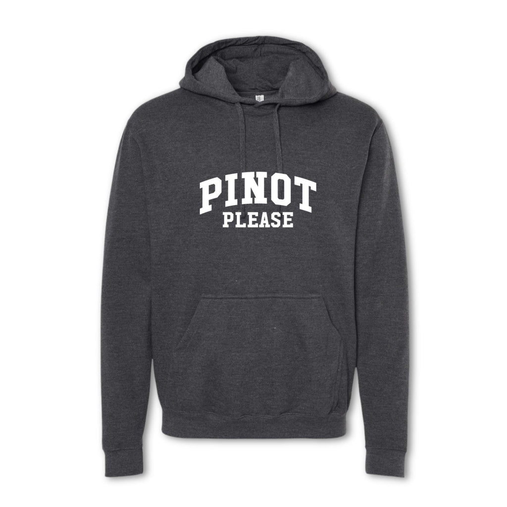 PINOT PLEASE Collegiate Sweatshirt - Wine Lover Hoodie - grey