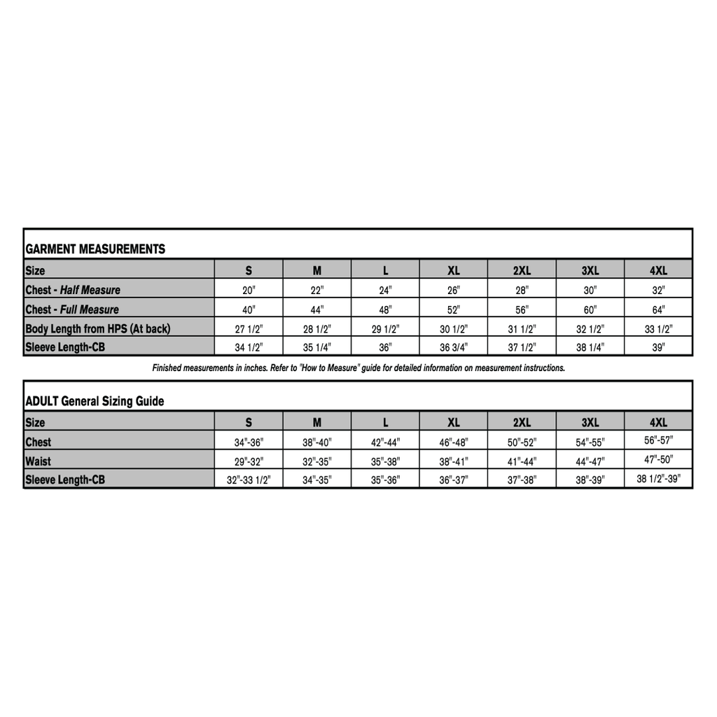 Cotton Hoodie sizing chart
