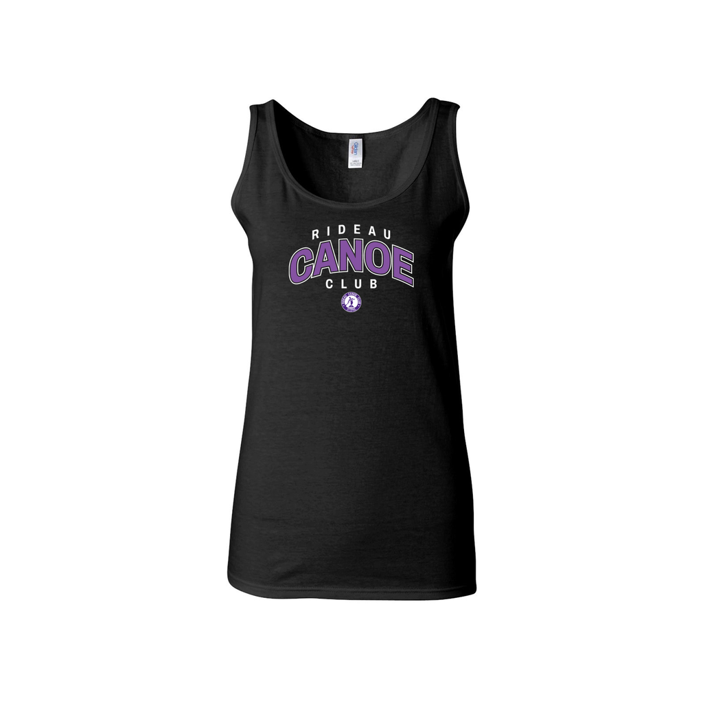 Black tank top with white RCC text and graphics on a white background