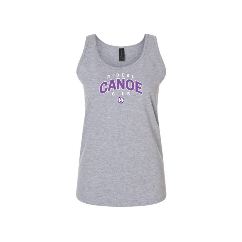 Gray tank top with purple RCC text on a white background