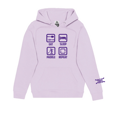 Load image into Gallery viewer, RIDEAU CANOE CLUB - Eat, Sleep, Paddle, Repeat Hooded Icon Sweatshirt - lavender
