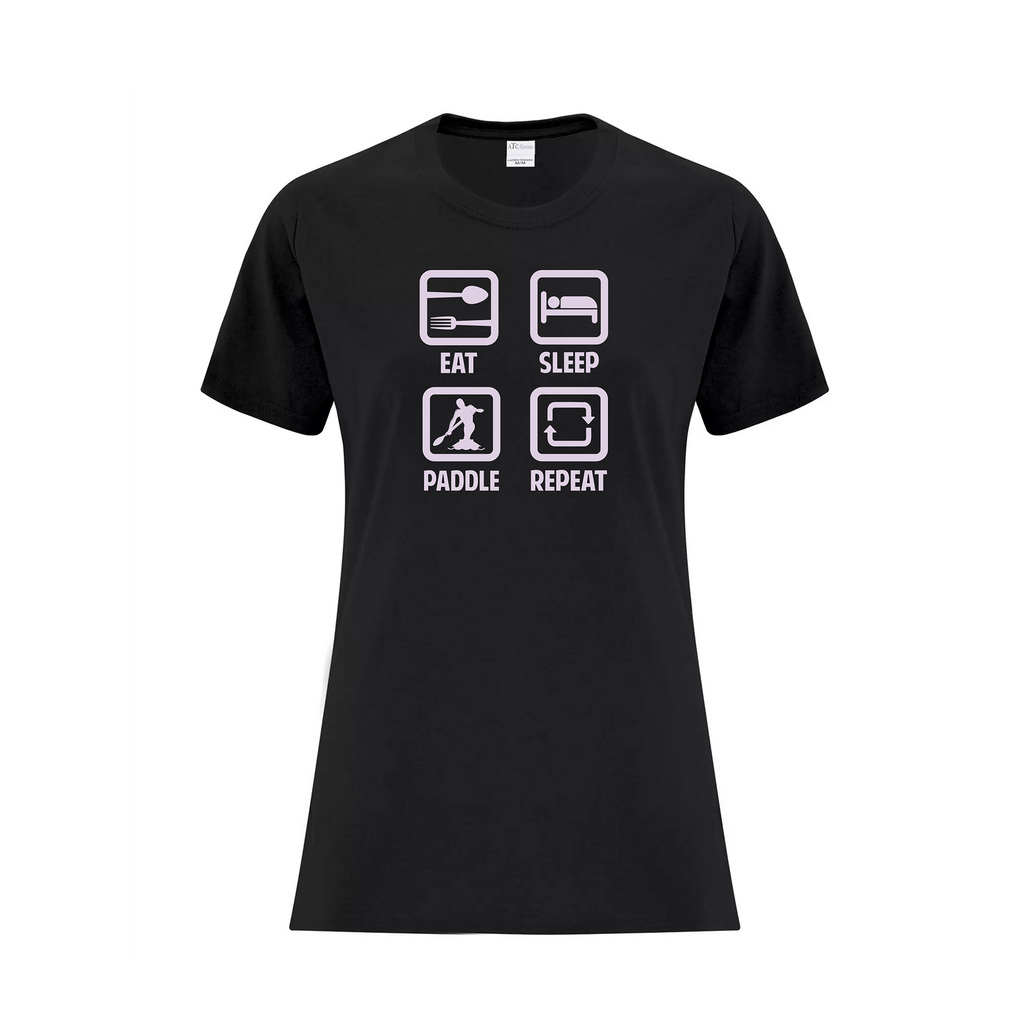 RIDEAU CANOE CLUB - Eat, Sleep, Paddle, Repeat Icon T-Shirt (Ladies) - black