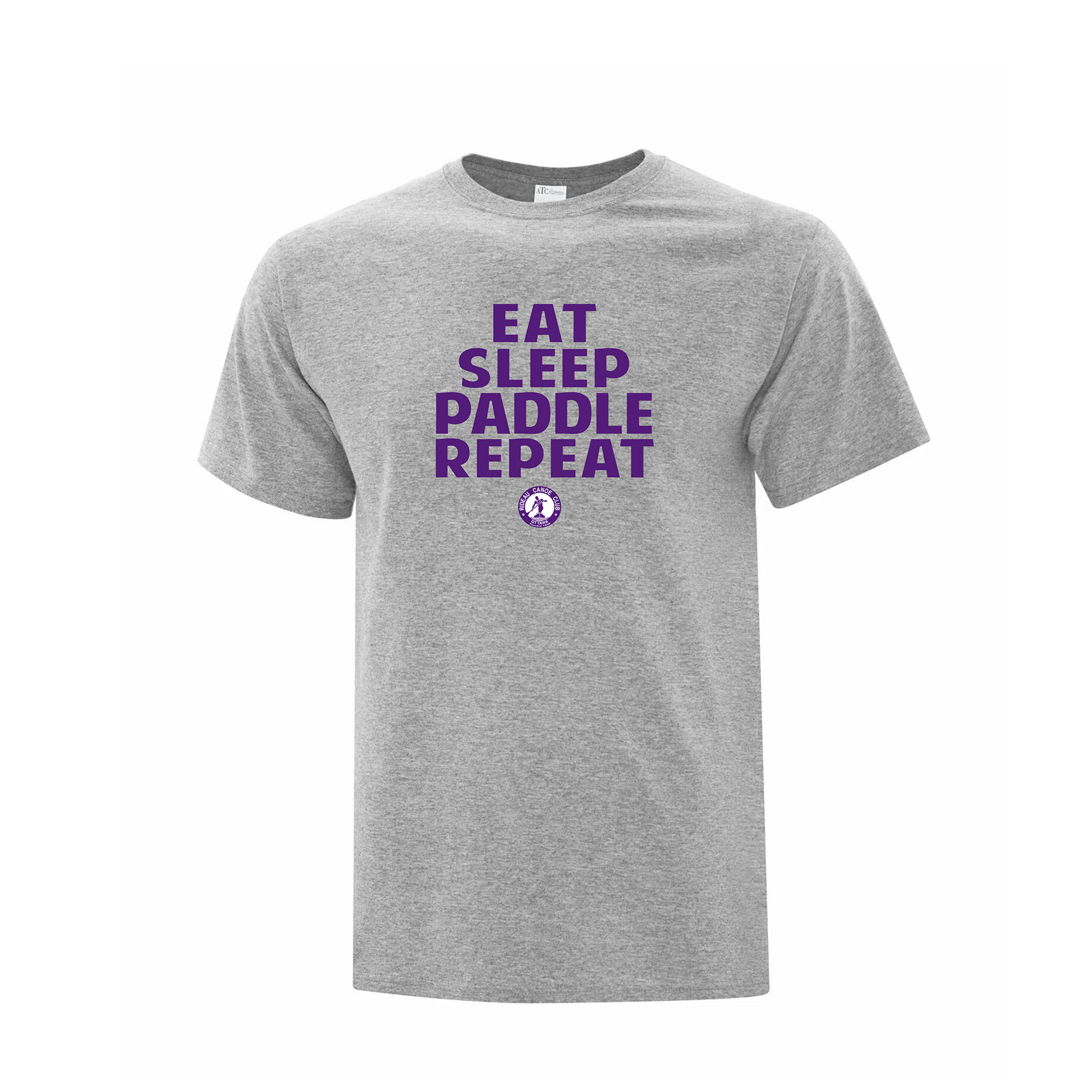 Gray t-shirt with 'Eat Sleep Paddle Repeat' text and logo on a white background