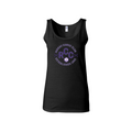 Black ladies tank top with purple RCC logo on a white background