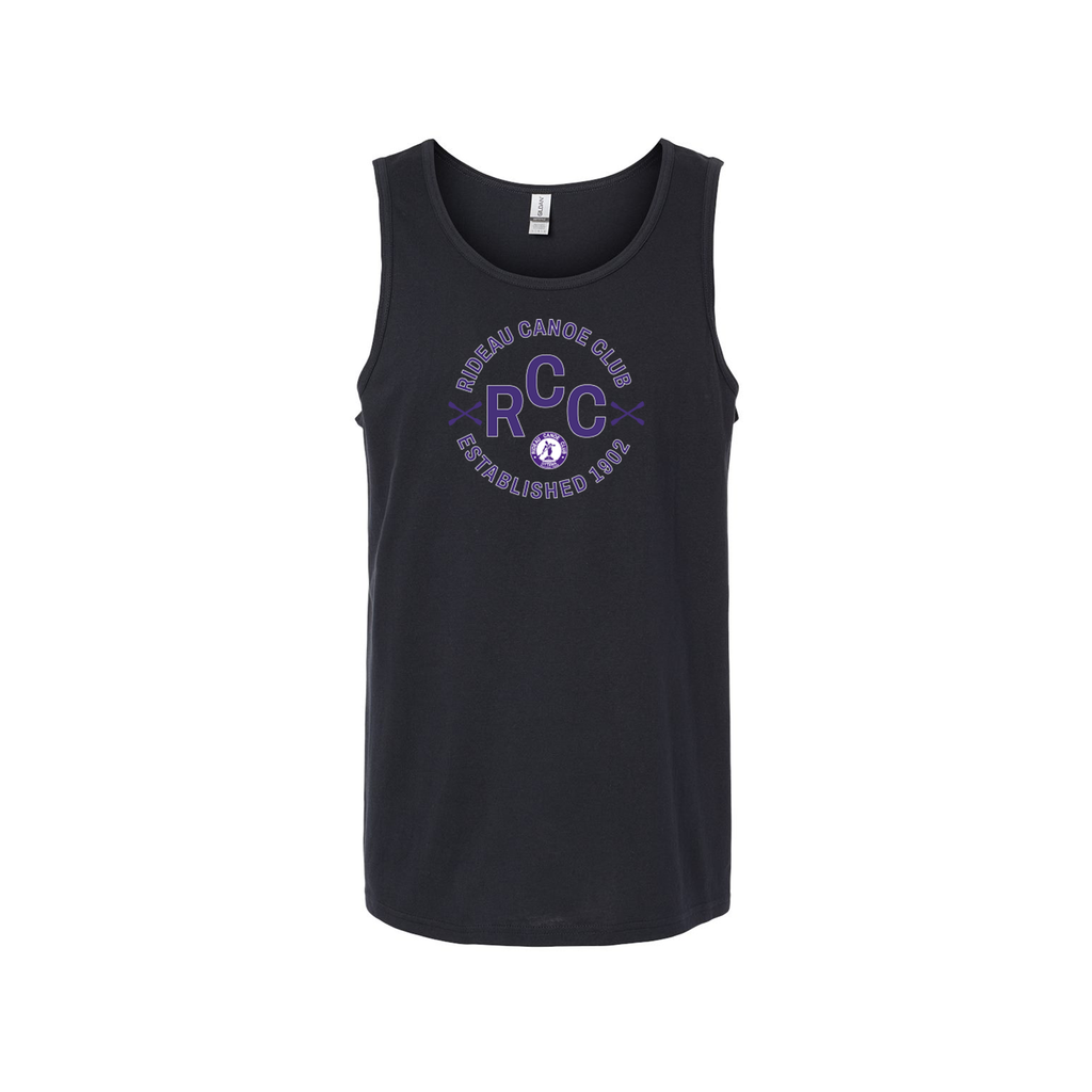 Black tank top with purple RCC logo on a white background