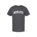 Gray t-shirt with 'ROCKCLIFFE' text on a white background